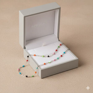 Necklace - 18” Silver tone Necklace with multi color Bead Accents